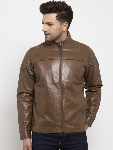 

Cantabil Men Brown Leather Biker Jacket