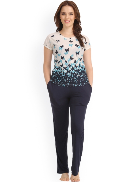 

Clovia Cream-Coloured & Navy Printed Night Suit LS0039P08XL