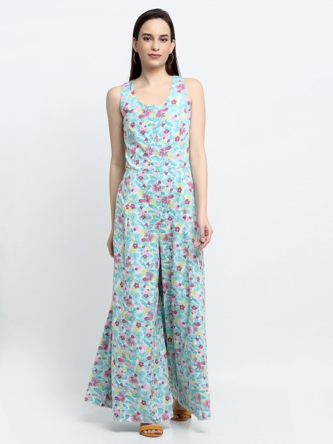 

THE UKKIYO LIFE Women Teal Printed Basic Jumpsuit