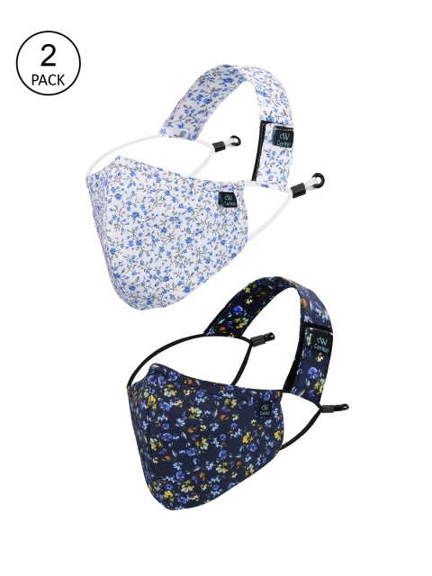 

CENWELL Unisex Pack Of 2 Printed 6-Ply Reusable Pure Cotton 3D Cloth Masks, White