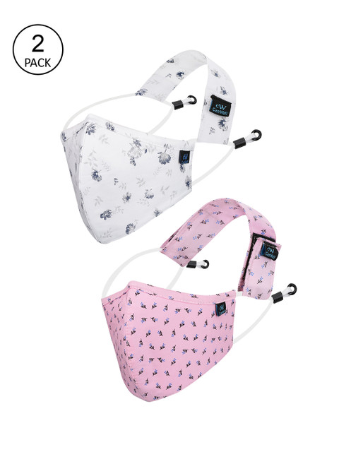 

CENWELL Adults Pack of 2 Reusable 6-Ply 3D Cloth Masks with Detachable Headband, White