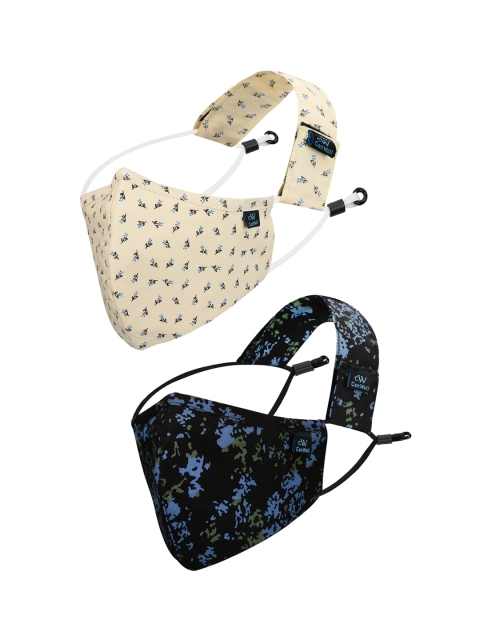 

CENWELL Adults Pack of 2 Reusable 6-Ply 3D Cloth Masks with Detachable Headband, Beige
