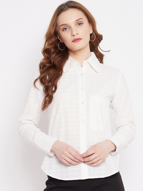 

sandy AND ritz Women Organic Cotton White Checked Casual Shirt