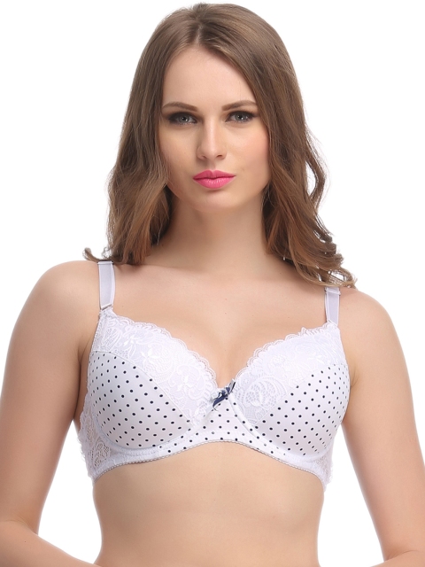 

Clovia White Polka Dot Print Full-Coverage Bra BR0607P18