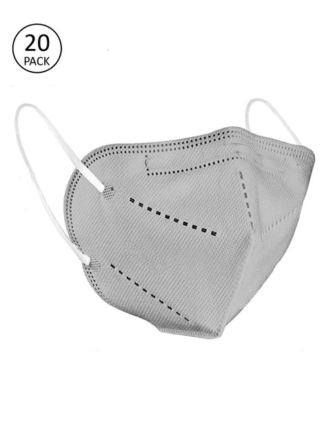 

OOMPH Unisex Pack Of 20 Grey Solid 5-Ply Reusable Anti-Pollution KN95 Face Masks