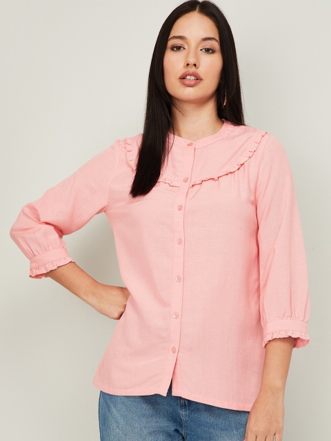 

Bossini Women Pink Linen Shirt Style Top