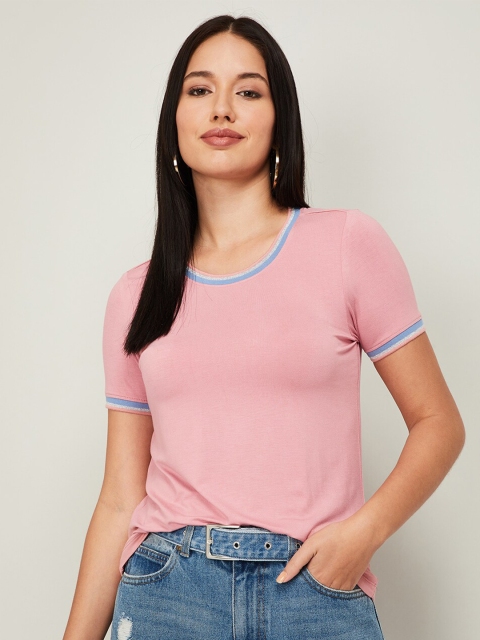 

Bossini Women Pink & Blue Solid T-shirt