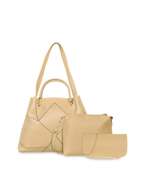 

LOREM Beige Structured Shoulder Bag With Sling Bag & Clutch Combo