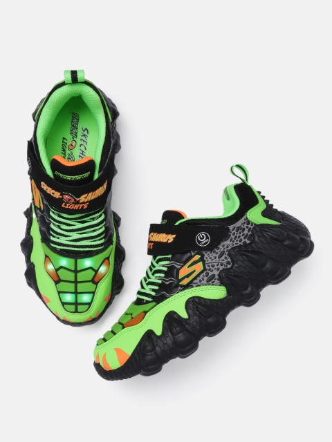 

Skechers Boys Black & Green Printed Lightweight SKECH-O-SAURUS LIGHTS Sneakers