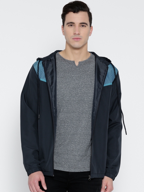 

Nature Casuals Navy Printed Hooded Windcheater Jacket, Navy blue