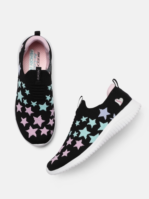 

Skechers Girls Black Woven Design ULTRA FLEX - STARRY DREAMER Slip-On Sneakers