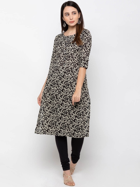 

ZOLA Women Black & Beige Floral Printed Straight Kurta