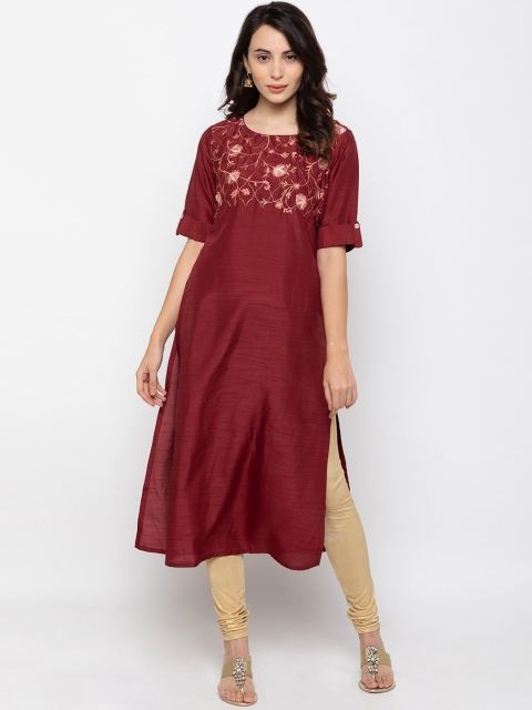 

ZOLA Women Maroon Floral Embroidered Kurta