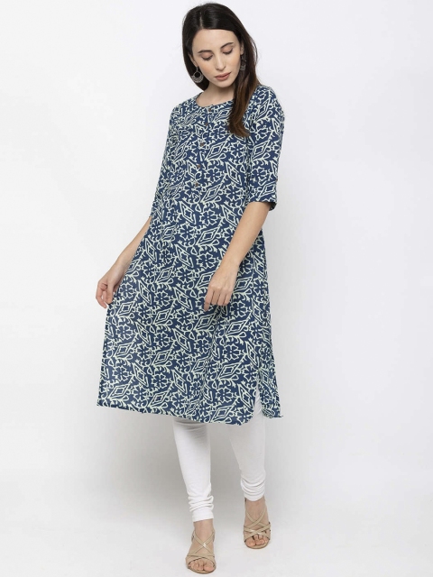 

ZOLA Women Blue Geometric Embroidered Anarkali Kurta
