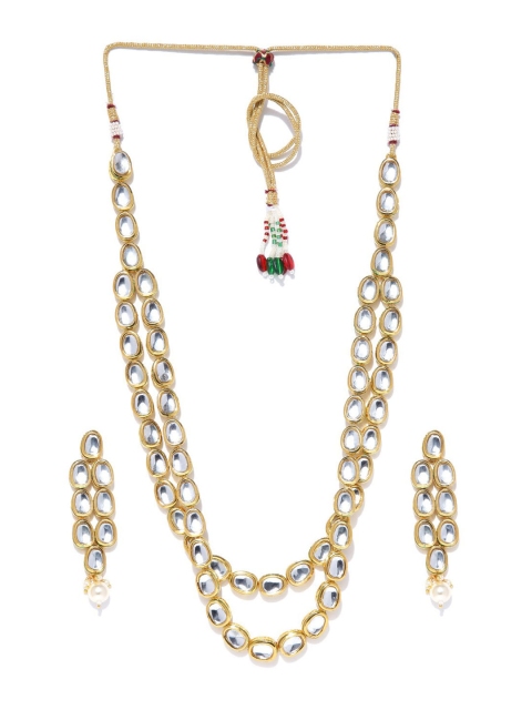 

Priyaasi Gold-Plated White Kundan-Studded Beaded Handcrafted Jewellery Set