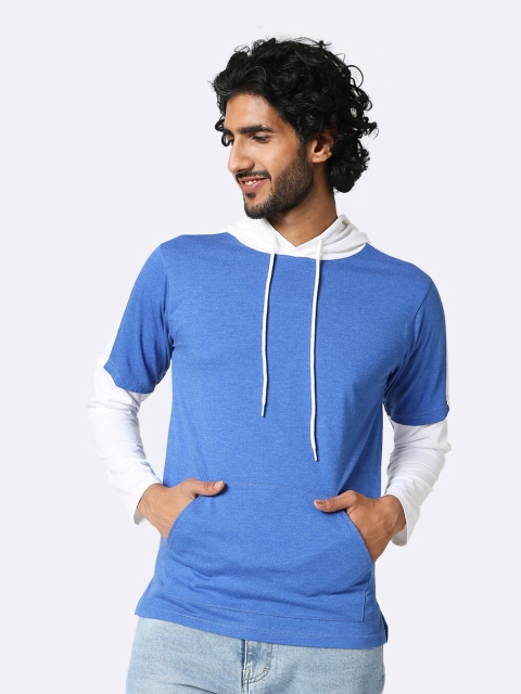 

Bewakoof Men Blue & White Colourblocked Hooded T-shirt