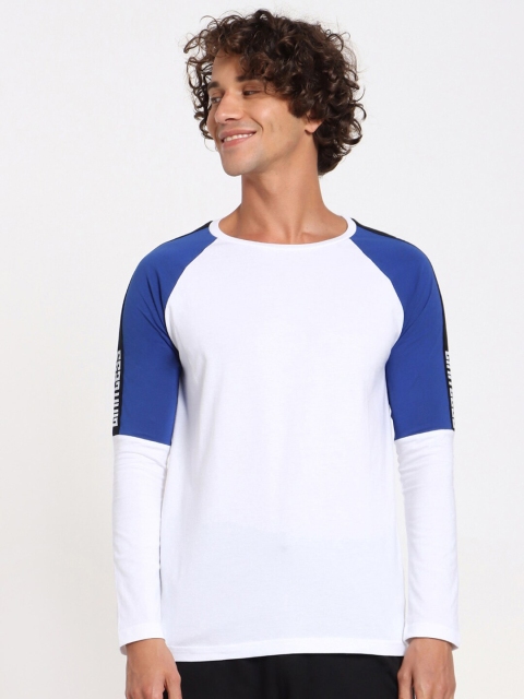 

Bewakoof Men White & Blue Colourblocked Cotton T-shirt