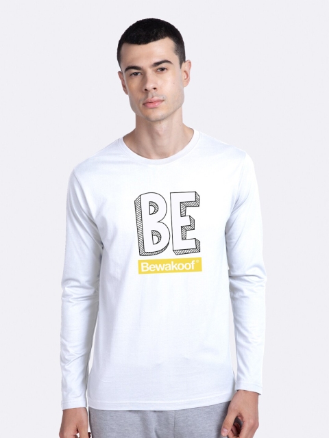 

Bewakoof Men White & Black Typography Printed Cotton T-shirt