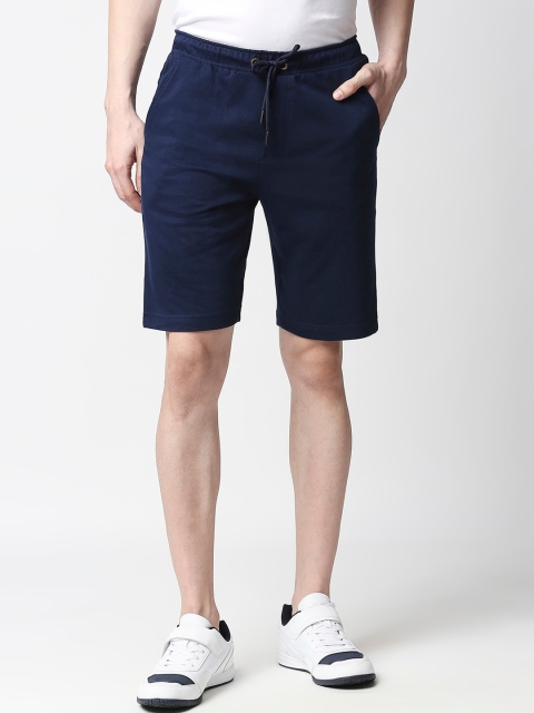 

Bewakoof Men Navy Blue Mid-Rise Solid Regular Shorts