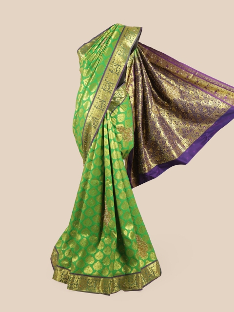 

Pothys Green & Gold-Toned Woven Design Zari Pure Silk Saree