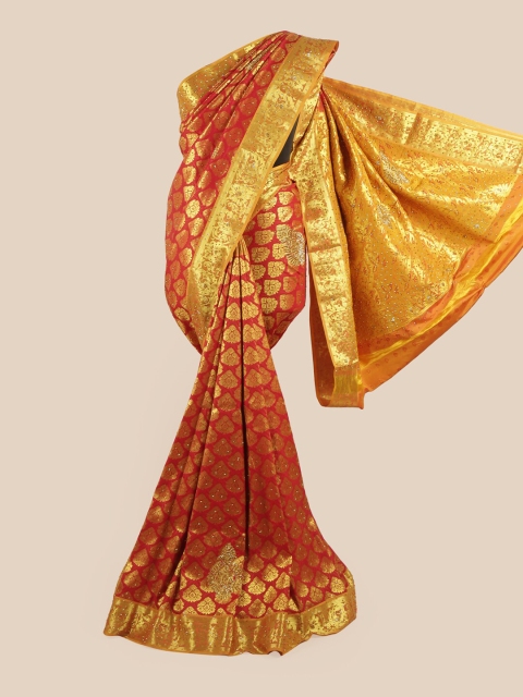 

Pothys Red & Gold-Toned Ethnic Motifs Zari Pure Silk Saree