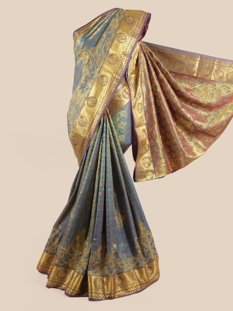 

Pothys Grey & Gold-Toned Woven Design Zari Pure Silk Saree