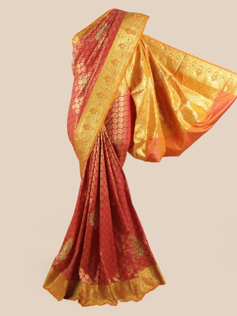 

Pothys Magenta & Gold-Toned Ethnic Motifs Zari Pure Silk Saree