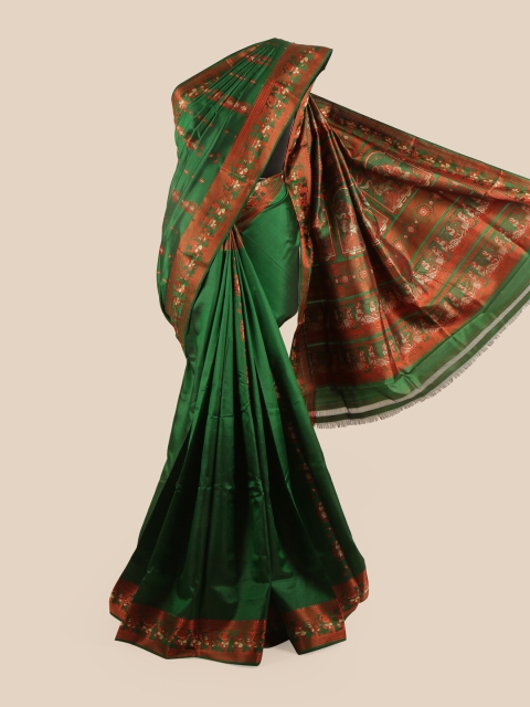 

Pothys Green & Brown Ethnic Motifs Pure Silk Baluchari Saree