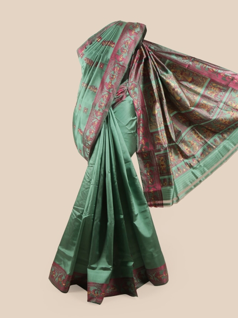 

Pothys Green & Magenta Ethnic Motifs Pure Silk Baluchari Saree