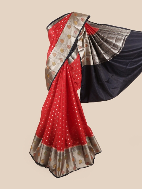 

Pothys Red & Silver-Toned Ethnic Motifs Pure Silk Saree