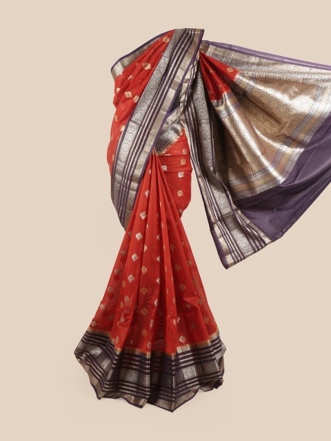 

Pothys Rust & Navy Blue Ethnic Motifs Zari Pure Silk Saree