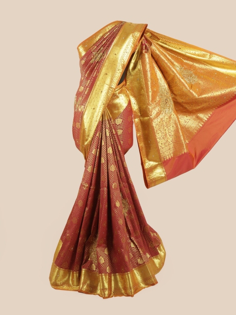 

Pothys Maroon & Gold-Toned Ethnic Motifs Zari Pure Silk Saree