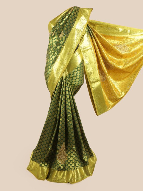 

Pothys Green & Gold-Toned Ethnic Motifs Pure Silk Saree