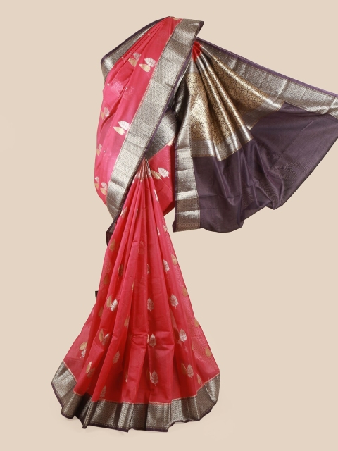 

Pothys Magenta & Navy Blue Floral Zari Pure Silk Saree