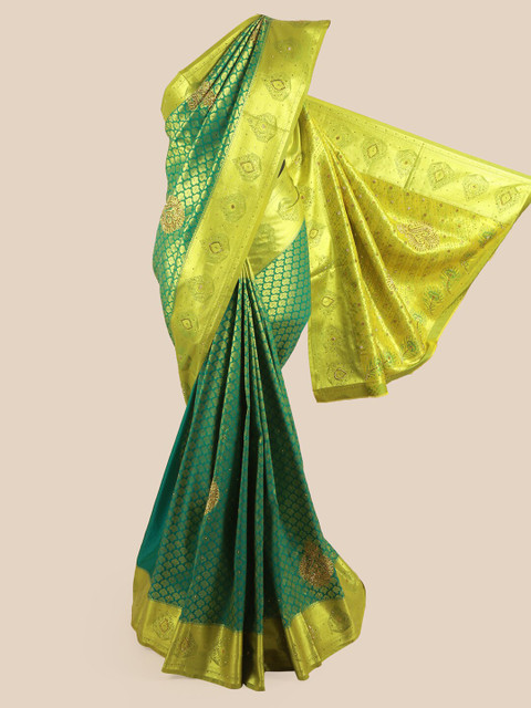 

Pothys Green & Gold-Toned Ethnic Motifs Pure Silk Saree