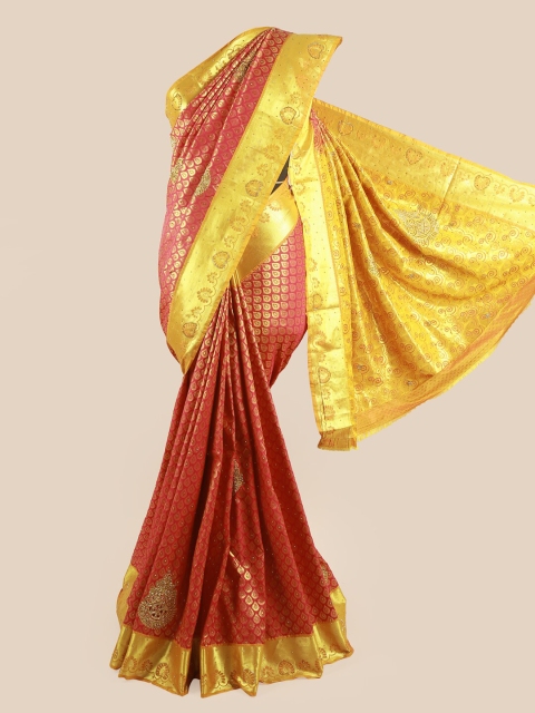 

Pothys Vastrakala Pattu Magenta & Gold-Toned Ethnic Motifs Pure Silk Saree