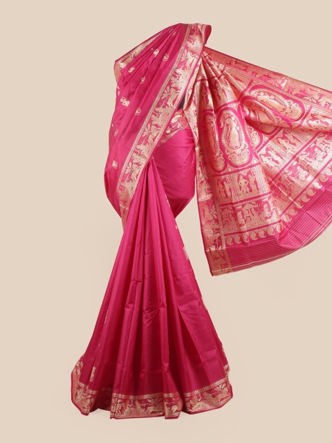 

Pothys Magenta & Silver-Toned Ethnic Motifs Pure Silk Baluchari Saree