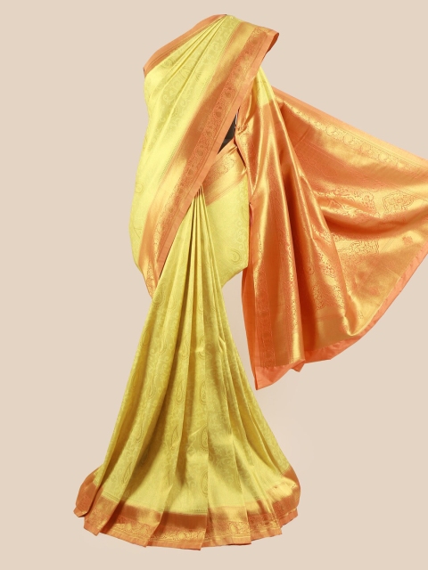 

Pothys Yellow & Gold-Toned Paisley Art Banaras Silk Saree