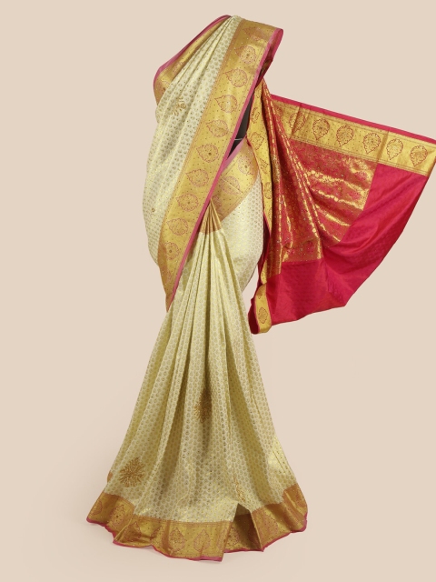 

Pothys Vastrakala Pattu Off White & Gold-Toned Woven Design Zari Pure Silk Saree