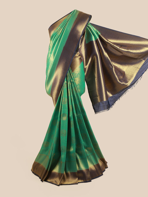 

Pothys Green & Gold-Toned Ethnic Motifs Zari Art Silk Banarasi Saree