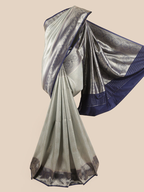 

Pothys Grey & Blue Woven Design Art Silk Banarasi Saree