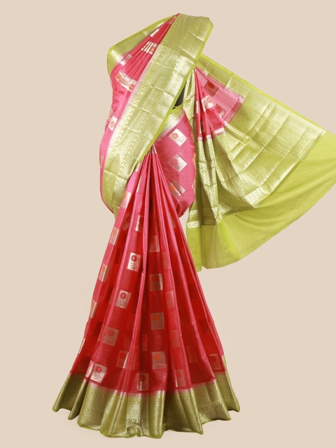 

Pothys Pink & Green Floral Pure Silk Saree