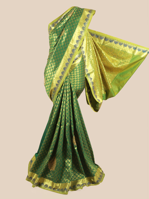 

Pothys Green & Gold-Toned Woven Design Zari Pure Silk Saree