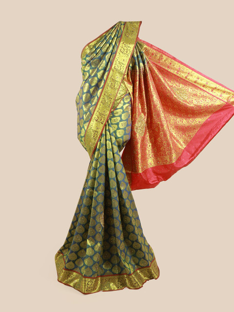 

Pothys Green & Gold-Toned Woven Design Zari Pure Silk Saree