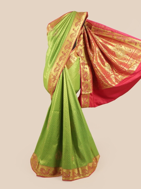 

Pothys Green & Gold-Toned Woven Design Pure Silk Saree