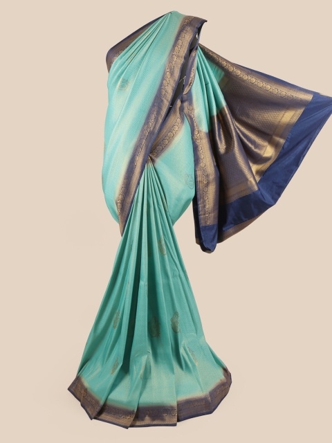 

Pothys Women Blue Art Banaras Silk Saree, Turquoise blue