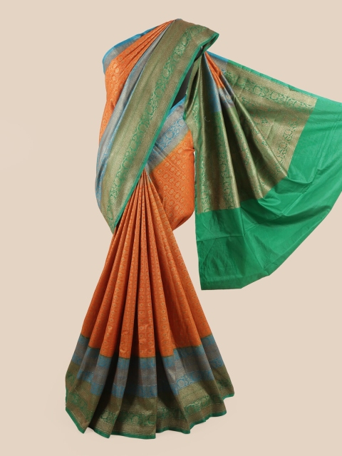 

Pothys Women Orange & Blue Woven Design Zari Ethnic Motifs Pure Silk Saree