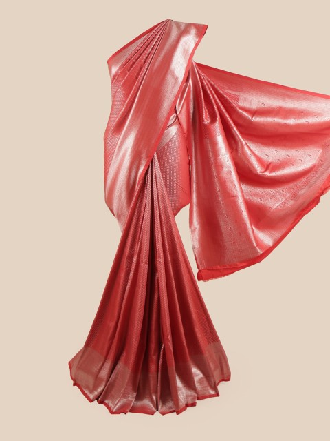 

Pothys Woman Red & Silver-Toned Woven Design Zari Art Silk Saree