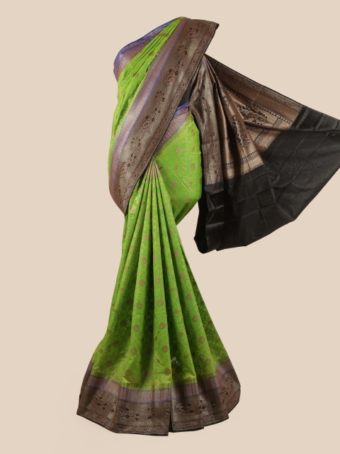 

Pothys Green & Brown Paisley Woven Design Pure Silk Saree