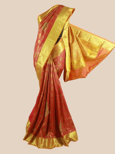 

Pothys Woman Pink & Gold-Toned Woven Design Pure Silk Saree